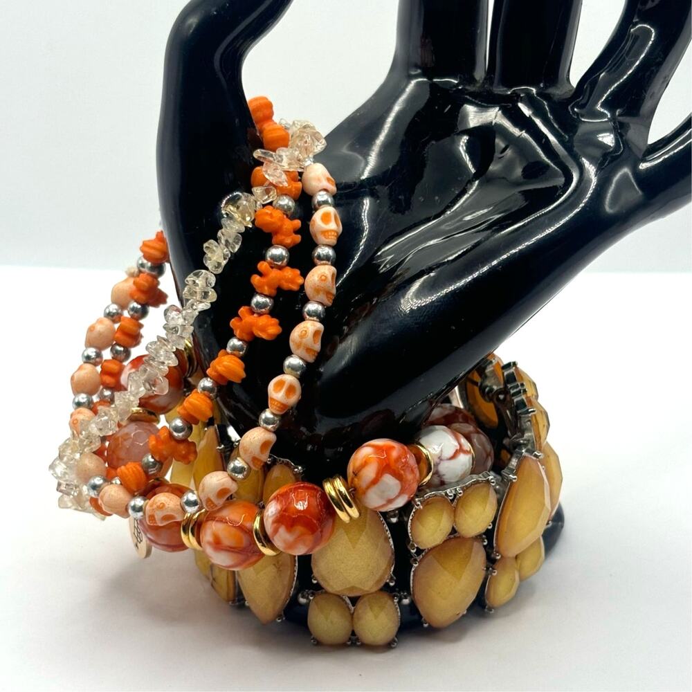 Orange Skull Beaded Bracelet Bundle